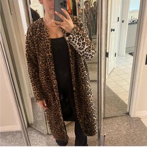 Leopard print faux fur coat
